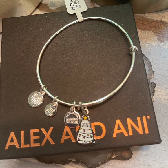 NWT LiMiTeD EDITION Alex and Ani Holiday Cat Silver Bangle - Picture 2 of 3